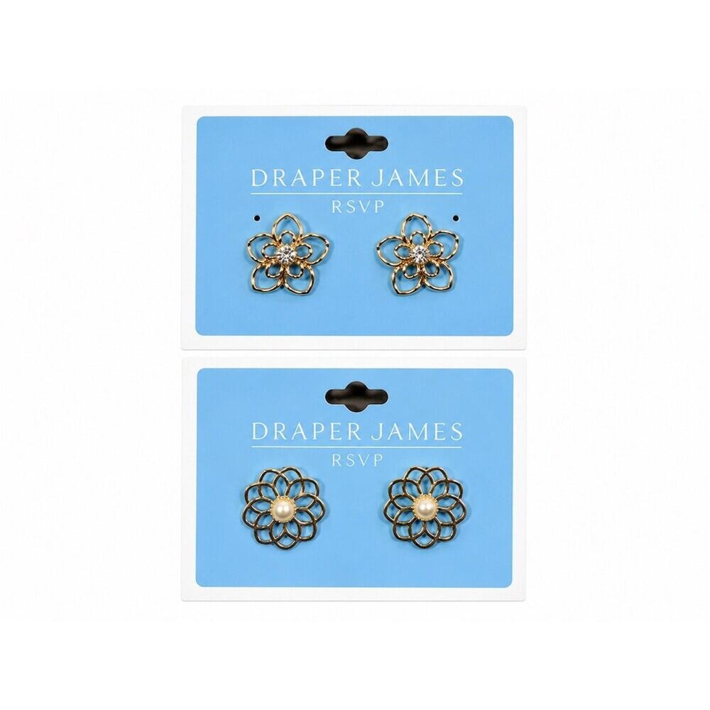 $46 2 pair Draper James RSVP Floral Stud Earrings Set Pairs Gold Pearl Crystal